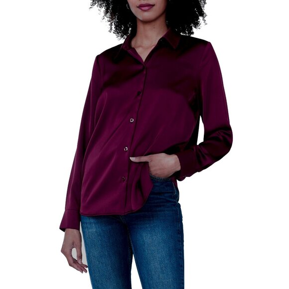 NWT Vince Camuto Womens Size XL Purple Satin Long Sleeve Button-Up Shirt Top NEW - Picture 1 of 4